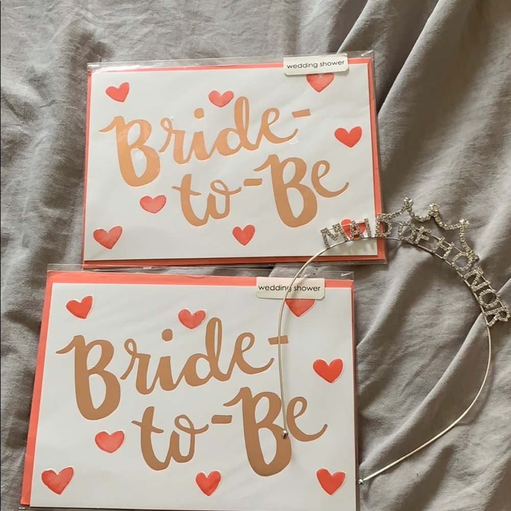2 wedding shower cards & maid of honor tiara